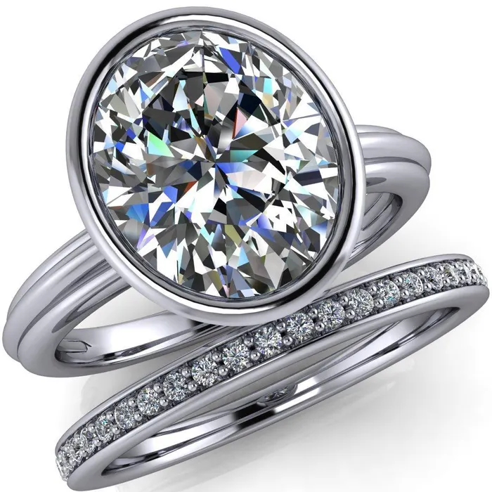 Rings Fenestra Oval Center Stone Bezel HalfRound Edge Shank Engagement Ring Fire Brilliance 