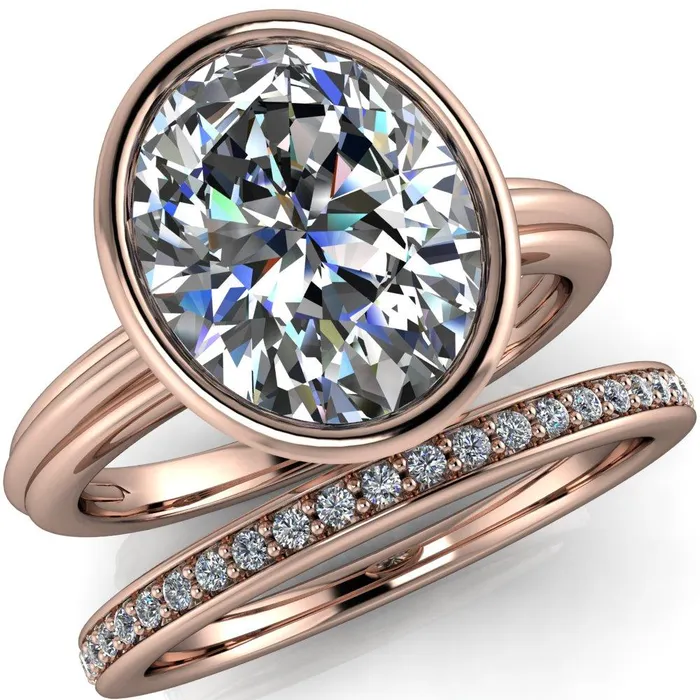 Rings Fenestra Oval Center Stone Bezel HalfRound Edge Shank Engagement Ring Fire Brilliance 