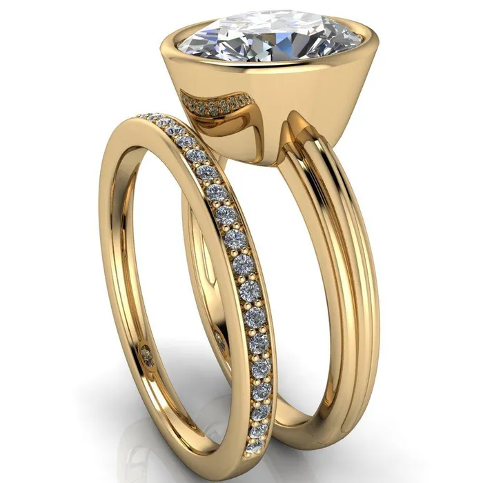 Rings Fenestra Oval Center Stone Bezel HalfRound Edge Shank Engagement Ring Fire Brilliance 