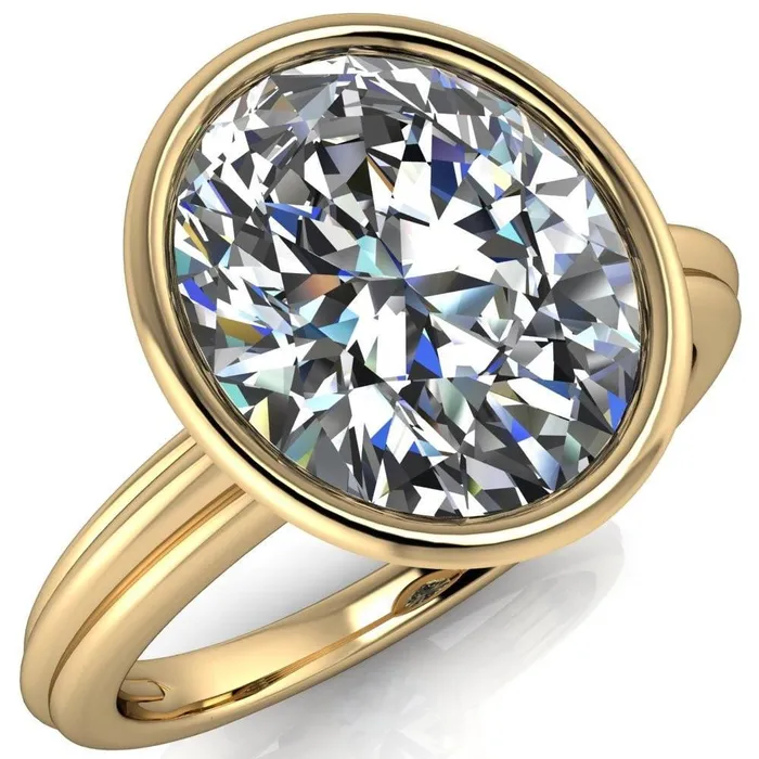Rings Fenestra Oval Center Stone Bezel HalfRound Edge Shank Engagement Ring Fire Brilliance 