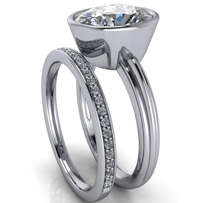 Rings Fenestra Oval Center Stone Bezel HalfRound Edge Shank Engagement Ring Fire Brilliance 