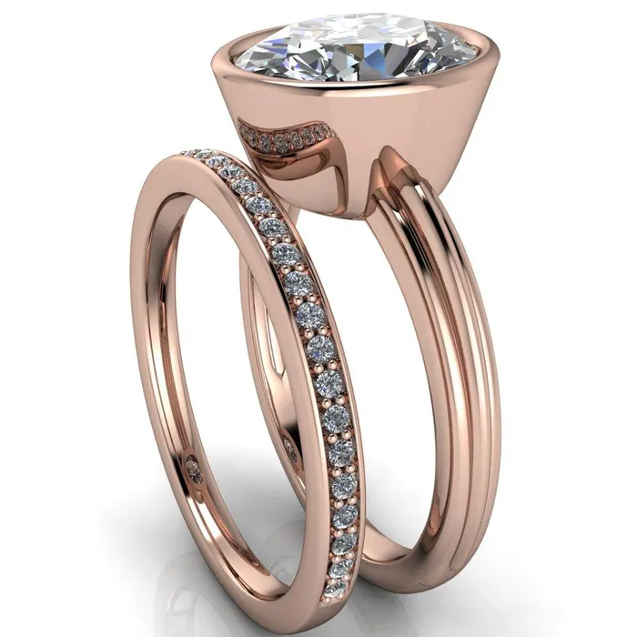 Rings Fenestra Oval Center Stone Bezel HalfRound Edge Shank Engagement Ring Fire Brilliance 