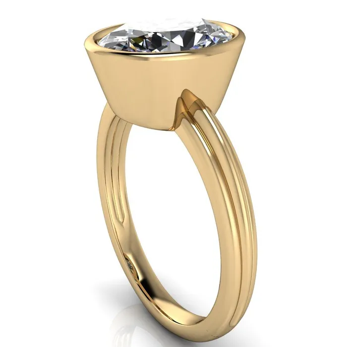Rings Fenestra Oval Center Stone Bezel HalfRound Edge Shank Engagement Ring Fire Brilliance 