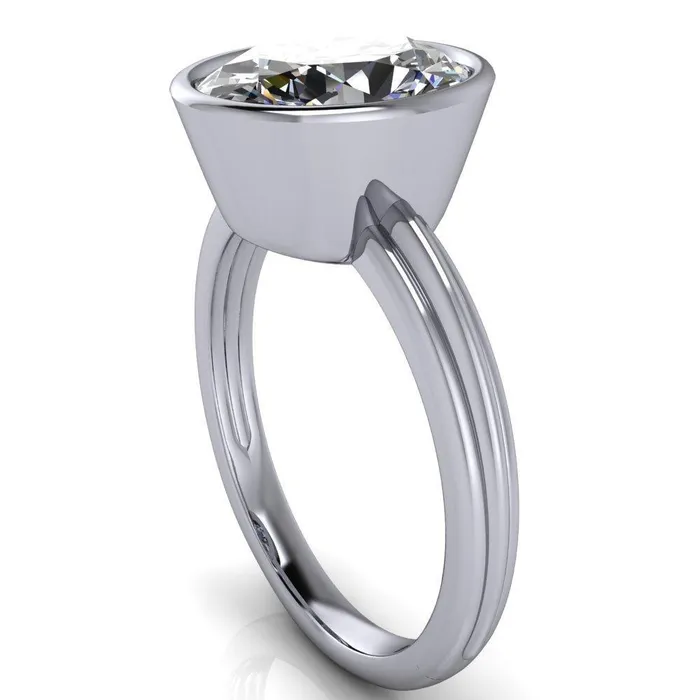 Rings Fenestra Oval Center Stone Bezel HalfRound Edge Shank Engagement Ring Fire Brilliance 