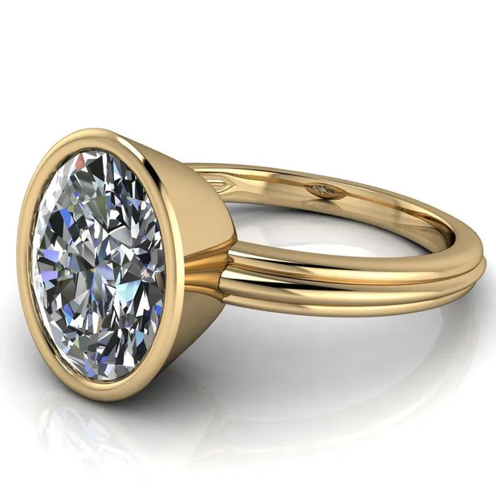 Rings Fenestra Oval Center Stone Bezel HalfRound Edge Shank Engagement Ring Fire Brilliance 