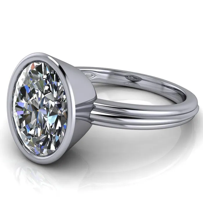 Rings Fenestra Oval Center Stone Bezel HalfRound Edge Shank Engagement Ring Fire Brilliance 