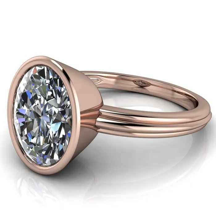 Rings Fenestra Oval Center Stone Bezel HalfRound Edge Shank Engagement Ring Fire Brilliance 