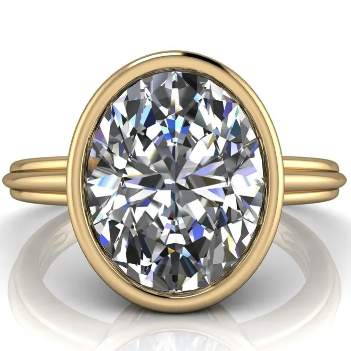 Rings Fenestra Oval Center Stone Bezel HalfRound Edge Shank Engagement Ring Fire Brilliance 