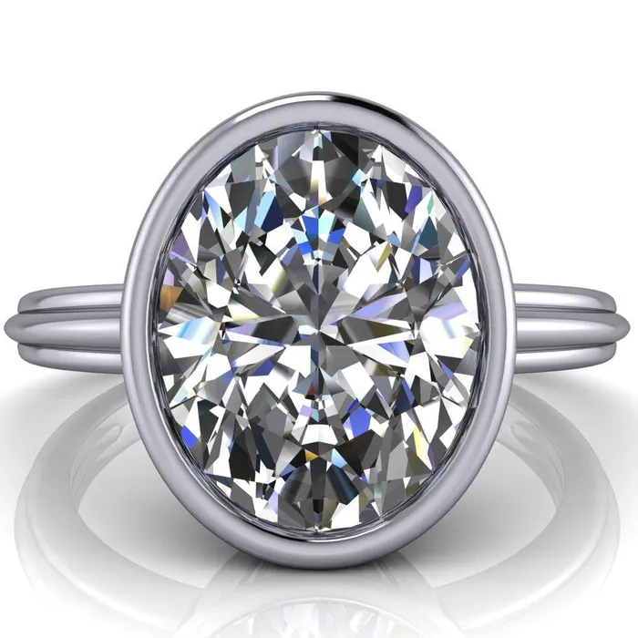 Rings Fenestra Oval Center Stone Bezel HalfRound Edge Shank Engagement Ring Fire Brilliance 