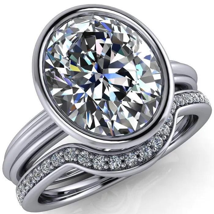 Rings Fenestra Oval Center Stone Bezel HalfRound Edge Shank Engagement Ring Fire Brilliance 