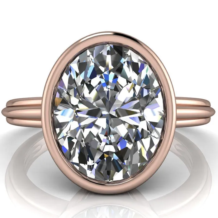 Rings Fenestra Oval Center Stone Bezel HalfRound Edge Shank Engagement Ring Fire Brilliance 