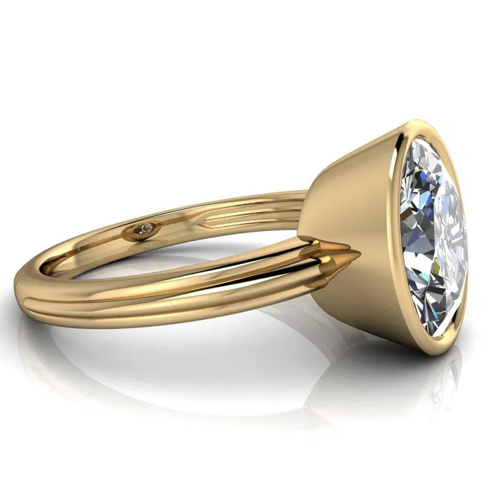 Rings Fenestra Oval Center Stone Bezel HalfRound Edge Shank Engagement Ring Fire Brilliance 