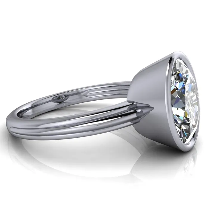 Rings Fenestra Oval Center Stone Bezel HalfRound Edge Shank Engagement Ring Fire Brilliance 
