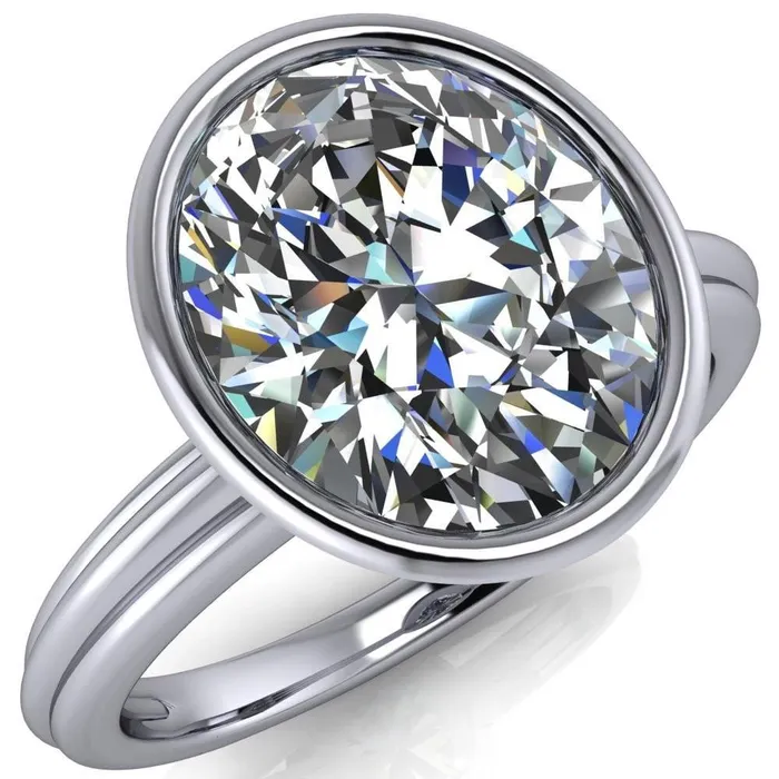 Rings Fenestra Oval Center Stone Bezel HalfRound Edge Shank Engagement Ring Fire Brilliance 