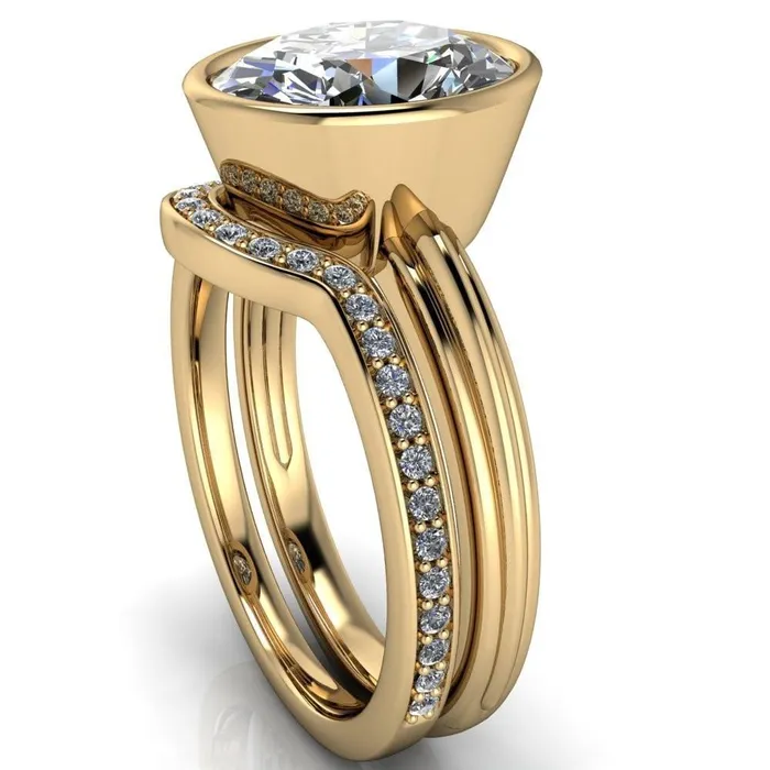 Rings Fenestra Oval Center Stone Bezel HalfRound Edge Shank Engagement Ring Fire Brilliance 