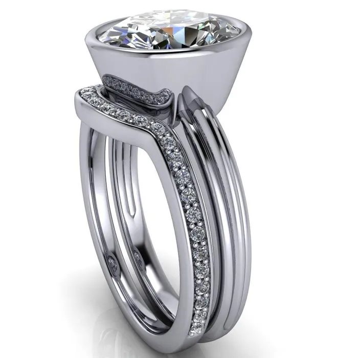 Rings Fenestra Oval Center Stone Bezel HalfRound Edge Shank Engagement Ring Fire Brilliance 