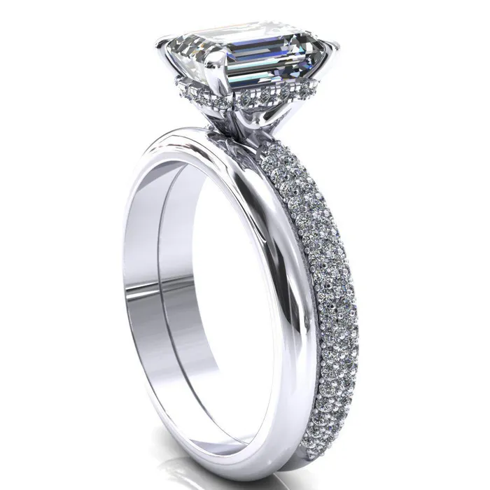 Rings Fire Brilliance Adina Emerald Center Stone 4 Prong Diamond Accent Engagement Ring