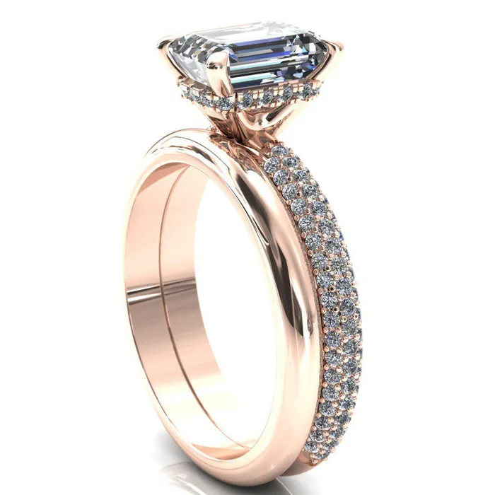 Rings Fire Brilliance Adina Emerald Center Stone 4 Prong Diamond Accent Engagement Ring