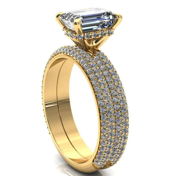 Rings Fire Brilliance Adina Emerald Center Stone 4 Prong Diamond Accent Engagement Ring