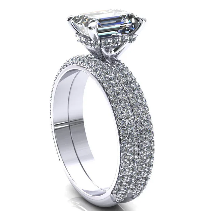 Rings Fire Brilliance Adina Emerald Center Stone 4 Prong Diamond Accent Engagement Ring