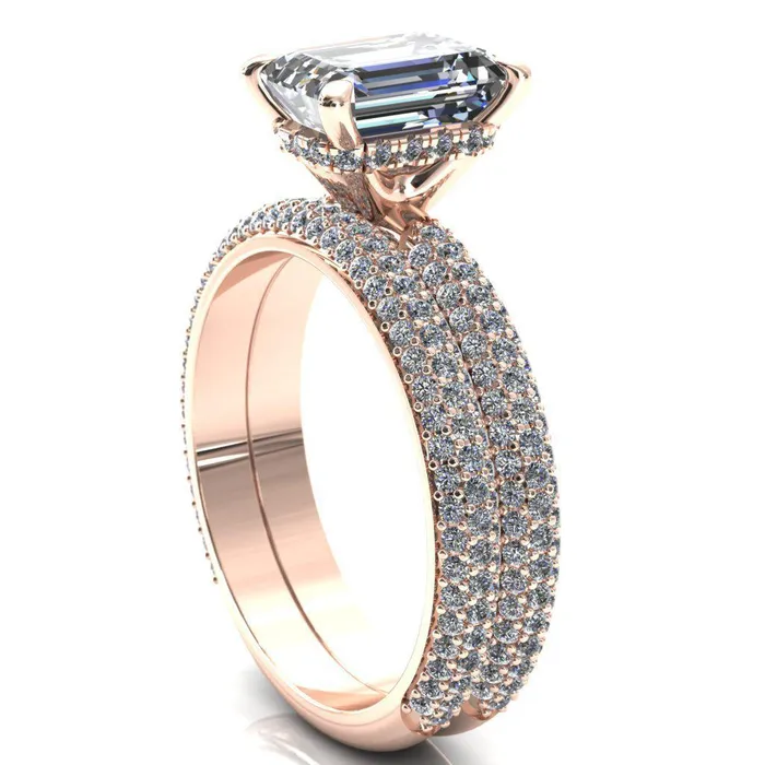 Rings Fire Brilliance Adina Emerald Center Stone 4 Prong Diamond Accent Engagement Ring
