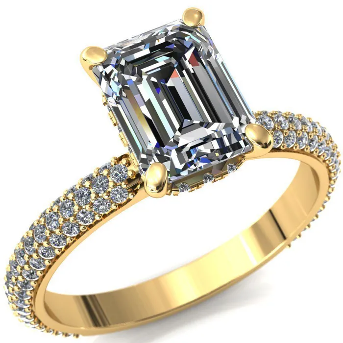 Rings Fire Brilliance Adina Emerald Center Stone 4 Prong Diamond Accent Engagement Ring