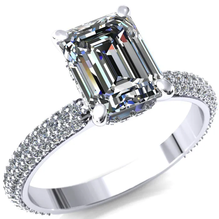 Rings Fire Brilliance Adina Emerald Center Stone 4 Prong Diamond Accent Engagement Ring