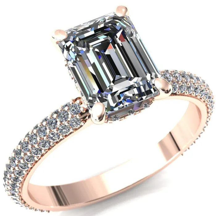 Rings Fire Brilliance Adina Emerald Center Stone 4 Prong Diamond Accent Engagement Ring