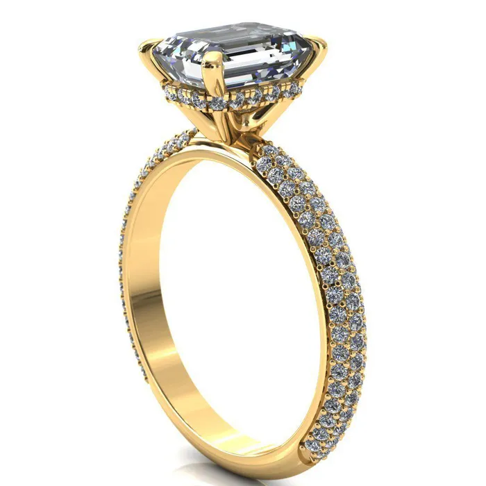 Rings Fire Brilliance Adina Emerald Center Stone 4 Prong Diamond Accent Engagement Ring