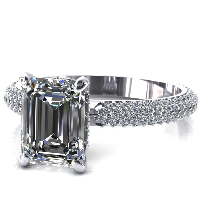 Rings Fire Brilliance Adina Emerald Center Stone 4 Prong Diamond Accent Engagement Ring