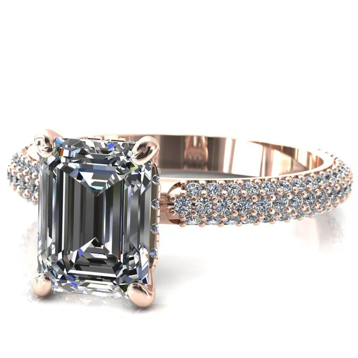 Rings Fire Brilliance Adina Emerald Center Stone 4 Prong Diamond Accent Engagement Ring