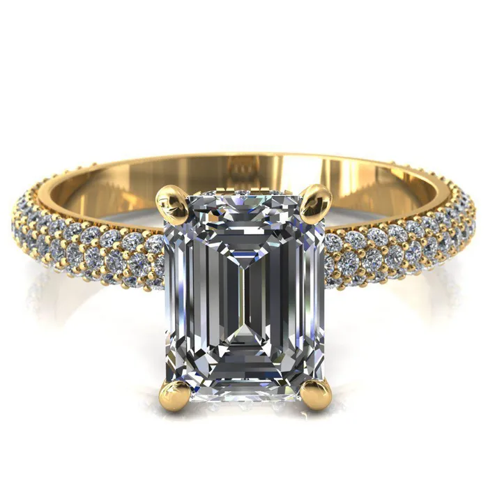 Rings Fire Brilliance Adina Emerald Center Stone 4 Prong Diamond Accent Engagement Ring