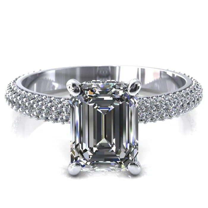 Rings Fire Brilliance Adina Emerald Center Stone 4 Prong Diamond Accent Engagement Ring