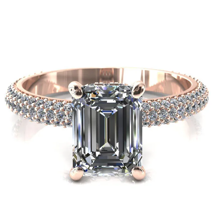 Rings Fire Brilliance Adina Emerald Center Stone 4 Prong Diamond Accent Engagement Ring