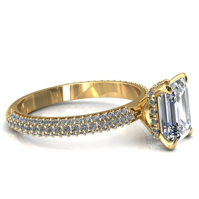 Rings Fire Brilliance Adina Emerald Center Stone 4 Prong Diamond Accent Engagement Ring