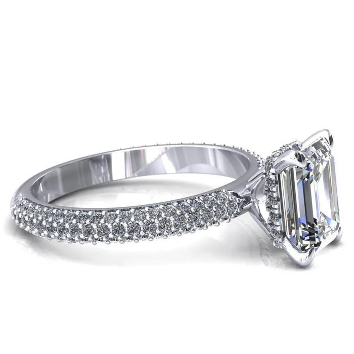 Rings Fire Brilliance Adina Emerald Center Stone 4 Prong Diamond Accent Engagement Ring