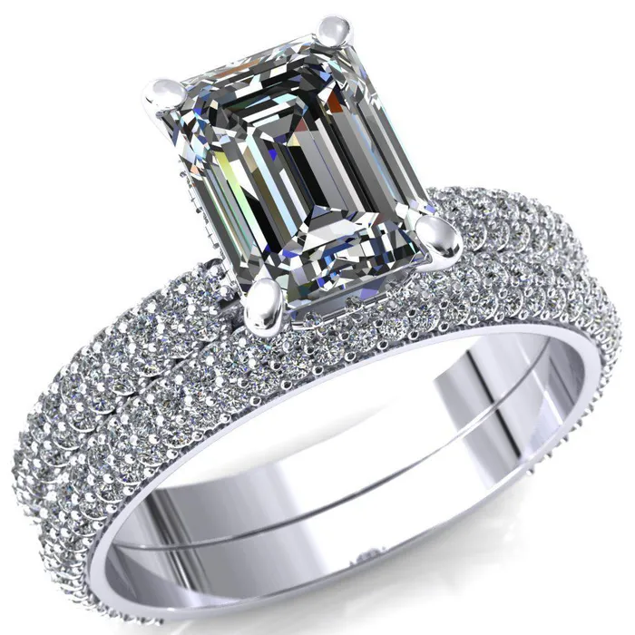 Rings Fire Brilliance Adina Emerald Center Stone 4 Prong Diamond Accent Engagement Ring