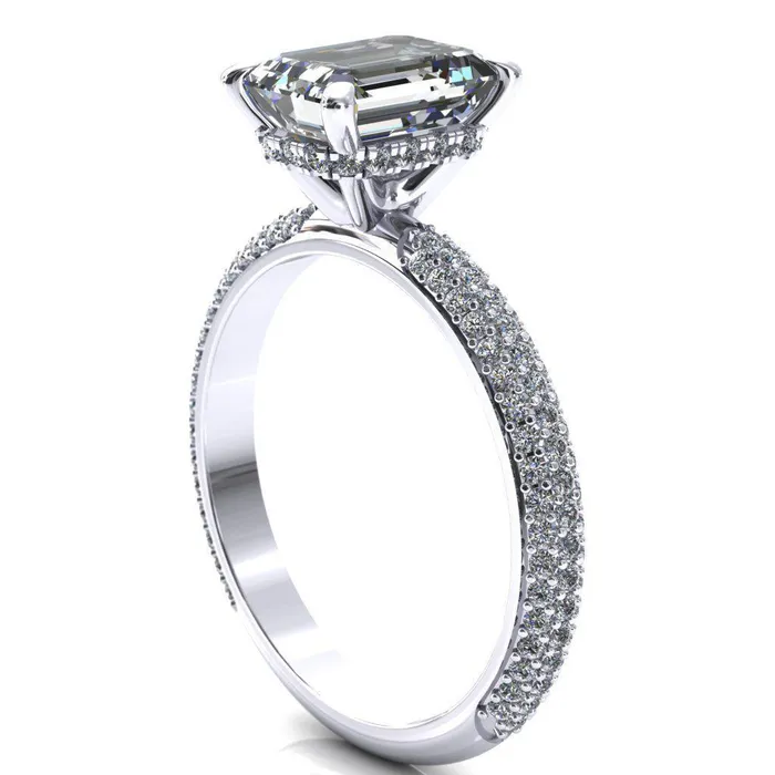 Rings Fire Brilliance Adina Emerald Center Stone 4 Prong Diamond Accent Engagement Ring