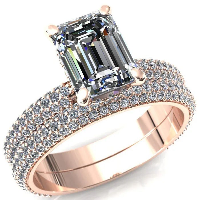 Rings Fire Brilliance Adina Emerald Center Stone 4 Prong Diamond Accent Engagement Ring