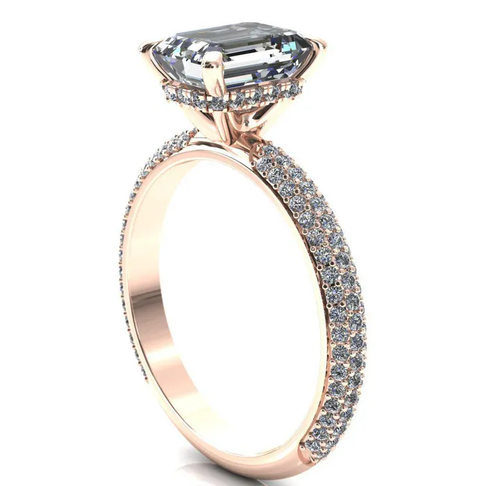 Rings Fire Brilliance Adina Emerald Center Stone 4 Prong Diamond Accent Engagement Ring