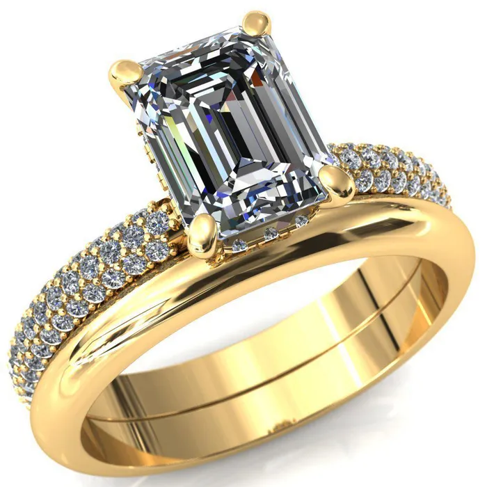 Rings Fire Brilliance Adina Emerald Center Stone 4 Prong Diamond Accent Engagement Ring