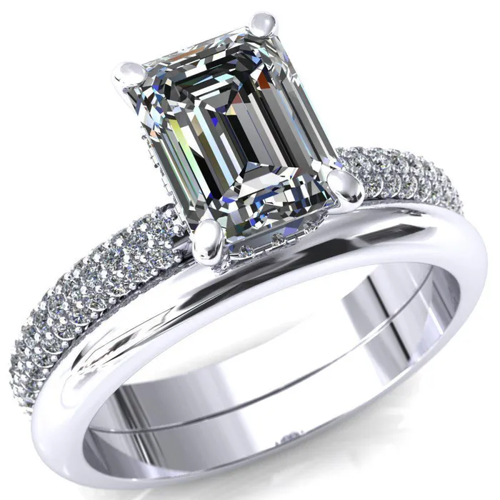 Rings Fire Brilliance Adina Emerald Center Stone 4 Prong Diamond Accent Engagement Ring