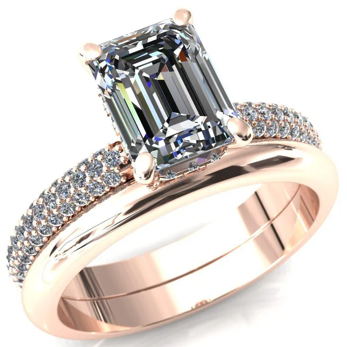 Rings Fire Brilliance Adina Emerald Center Stone 4 Prong Diamond Accent Engagement Ring