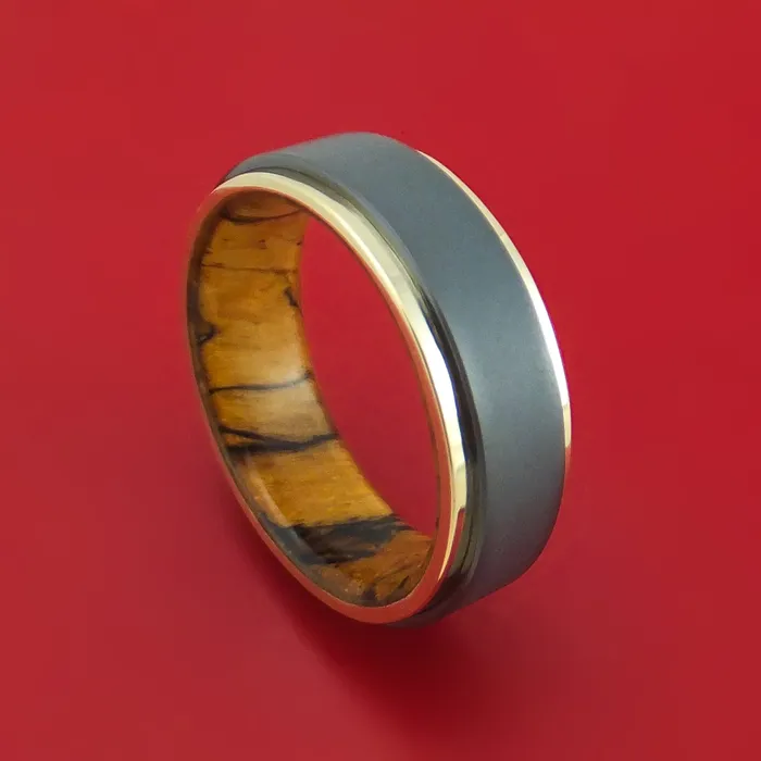 Rings Lashbrook Black Zirconium Ring with 14K Gold Edges and Wood Sleeve Custom Made Rings Lashbrook Black Zirconium Ring with 14K Gold Edges and Wood Sleeve Custom Made