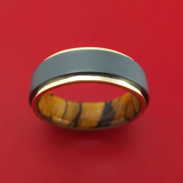 Rings Lashbrook Black Zirconium Ring with 14K Gold Edges and Wood Sleeve Custom Made Rings Lashbrook Black Zirconium Ring with 14K Gold Edges and Wood Sleeve Custom Made