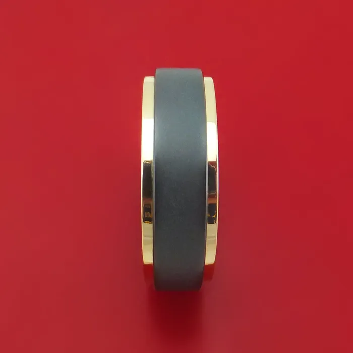 Rings Lashbrook Black Zirconium Ring with 14K Gold Edges and Wood Sleeve Custom Made Rings Lashbrook Black Zirconium Ring with 14K Gold Edges and Wood Sleeve Custom Made