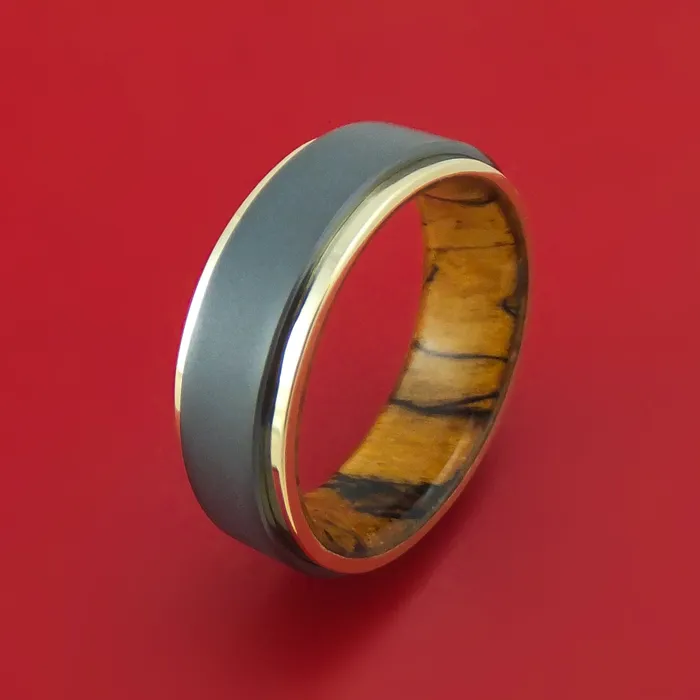 Rings Lashbrook Black Zirconium Ring with 14K Gold Edges and Wood Sleeve Custom Made Rings Lashbrook Black Zirconium Ring with 14K Gold Edges and Wood Sleeve Custom Made