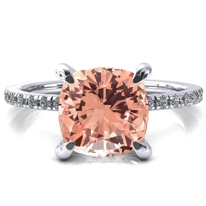 Rings Mayeli Cushion Champagne Sapphire 4 Claw Prong Micro Pave Diamond Sides Engagement Ring Fire Brilliance Rings Mayeli Cushion Champagne Sapphire 4 Claw Prong Micro Pave Diamond Sides Engagement Ring Fire Brilliance