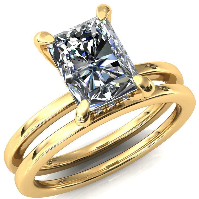 Rosy Radiant Moissanite 4 Claw Prong Single Rail Micropave Engagement Ring Fire Brilliance Rings