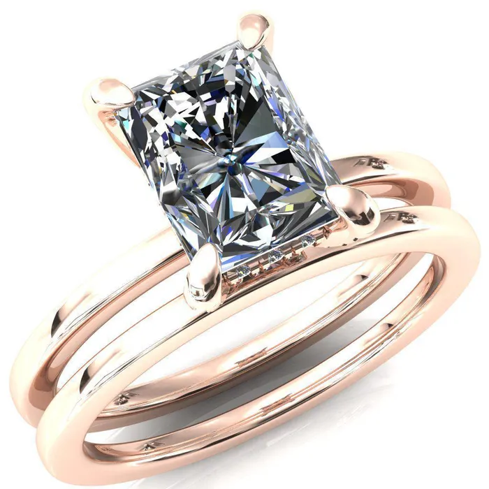 Rosy Radiant Moissanite 4 Claw Prong Single Rail Micropave Engagement Ring Fire Brilliance Rings